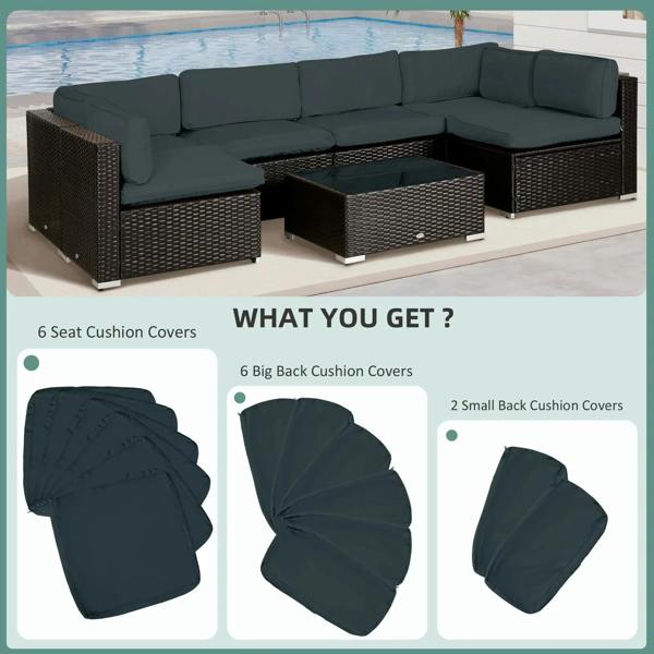 Dark grey outdoor rattan sofa cushion cover set with seat and back sections
