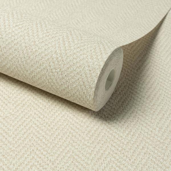 Grandeco Antiga Herringbone Chevron Weave Textured Wallpaper, Cream