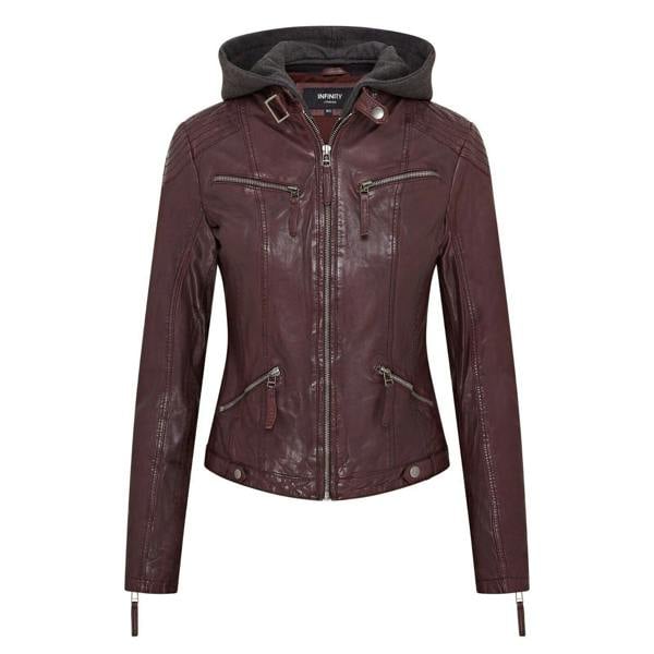 Infinity Leather Womens Hooded Classic Biker Jacket - Brazzaville