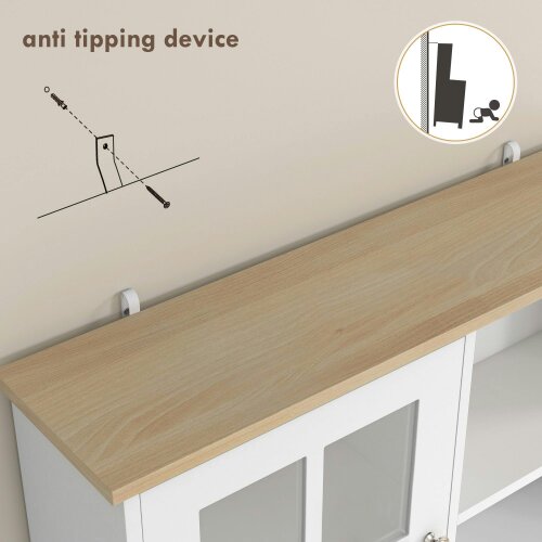 Wyld Haus Somire Wooden White Kitchen Storage Cabinet With Glass Doors Countertop And Adjustable Shelves