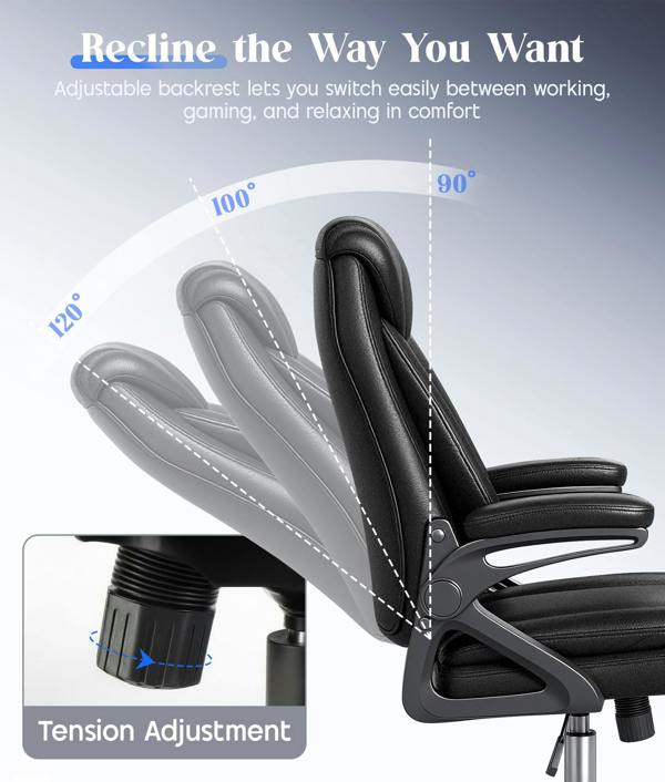 ADOV Executive Office Chair with Padded Flip-up Armrests, High Back Ergonomic Desk Chair with Lumbar Support