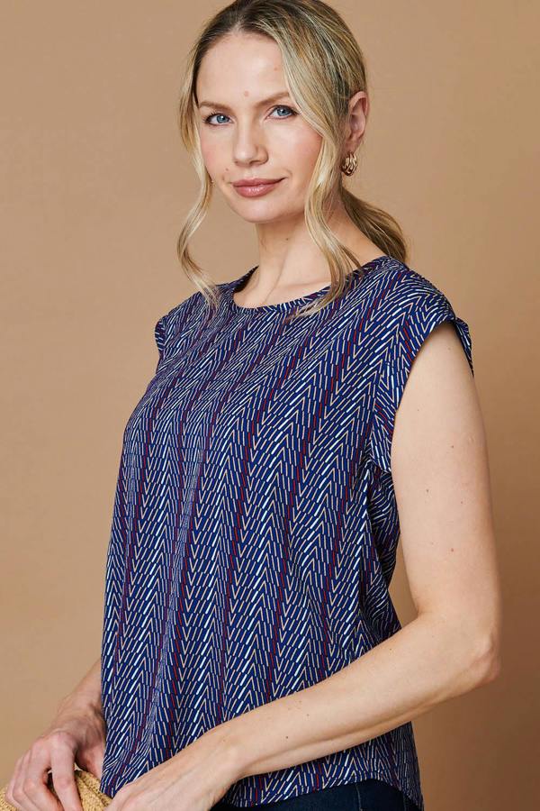 Blue | Chevron Print Cap Sleeve Top