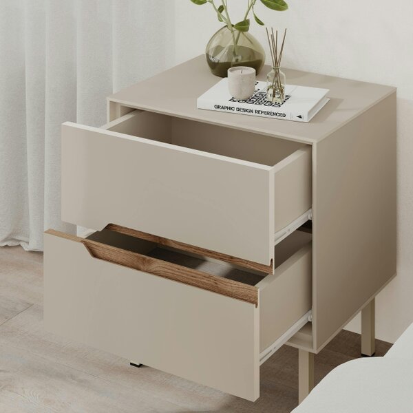 Decortie Arch 2 Drawer Bedside Table Sandstone Whiskey Oak 45 x 35 x 52.5 cm (Sandstone and Whiskey Oak)
