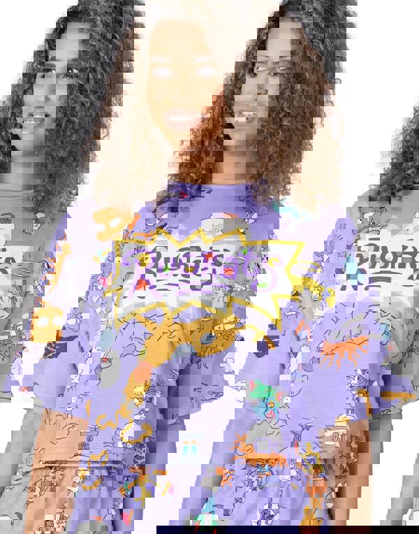 Rugrats Womens Purple Logo & Character All-Over Print Short Sleeve Short Leg Pyjama Set