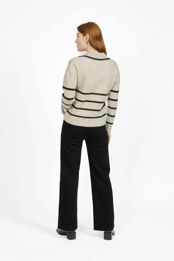Mudflower Crochet Trim Collared Stripe Knit Jumper