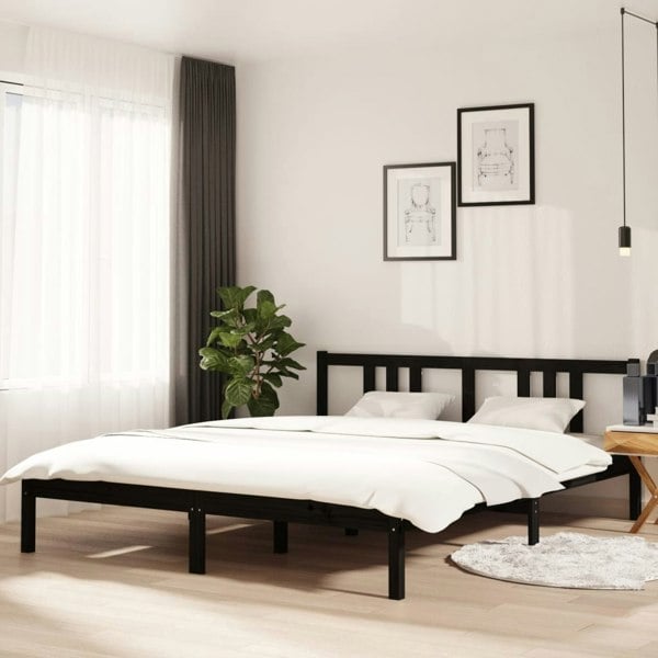 Berkfield Bed Frame Black Solid Wood 160x200 cm