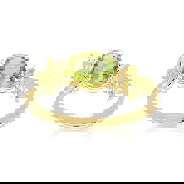 135R2092019 O Leaf Peridot Ring In 9ct Yellow Gold Front
