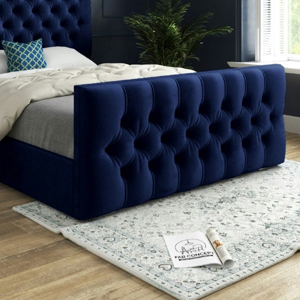 Casa Magna Novara Upholstered Soft Velvet Bed Frame - Blue