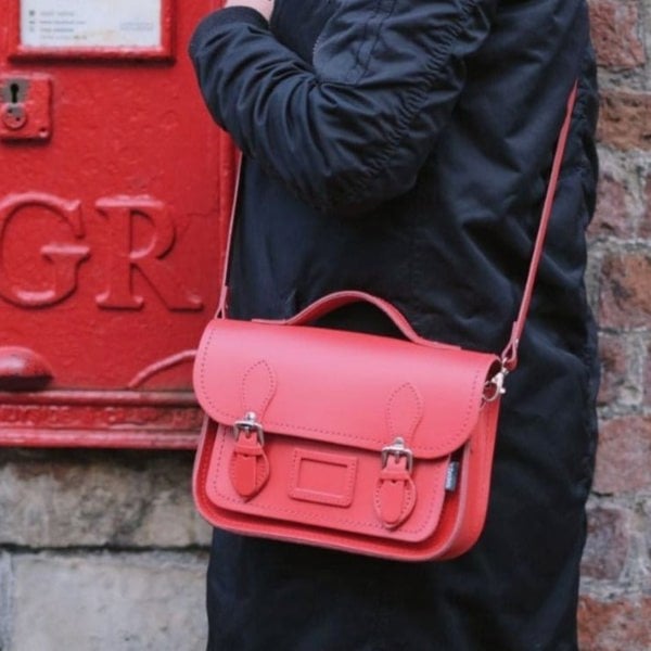 Zatchels Leather Midi Satchel - Pillar Box Red