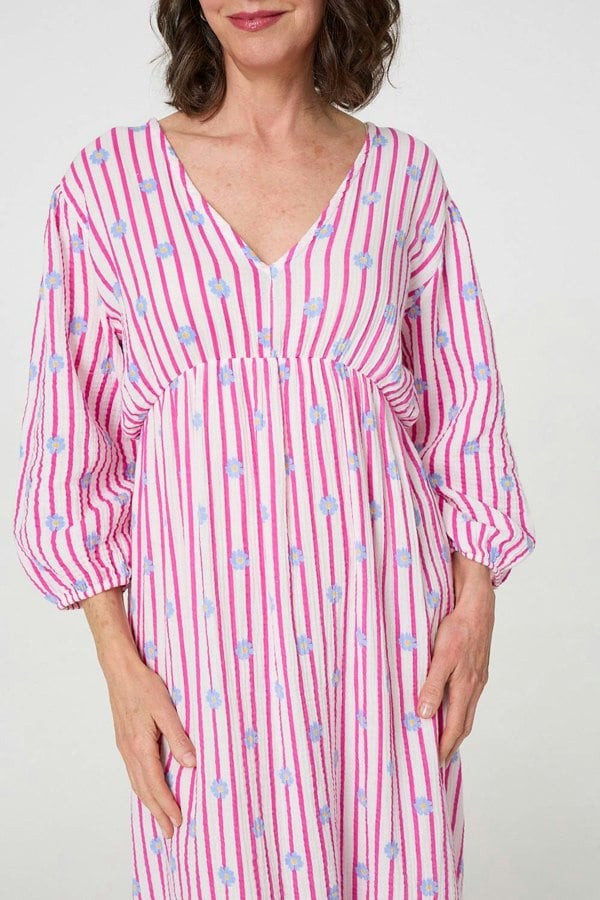 Pink | Striped Long Sleeve Empire Maxi Dress
