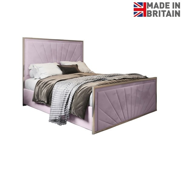 Casa Magna Roxy Upholstered Soft Velvet Metal Bed Frame - Pink