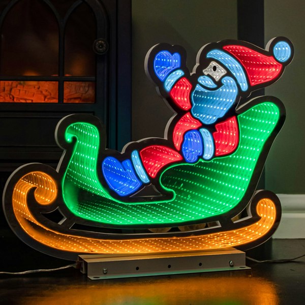 Samuel Alexander 75cm Infinity Santa in Sleigh with Reindeer on Metal Base and Multi-Coloured LEDs