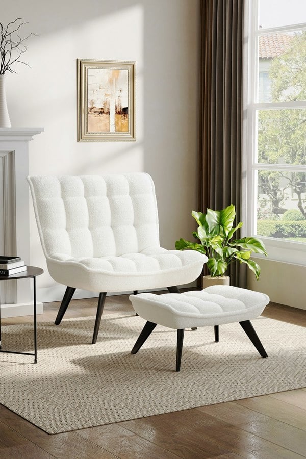 Living and Home Minimal Comfy Chair with Footstool Set for Living Reading Room