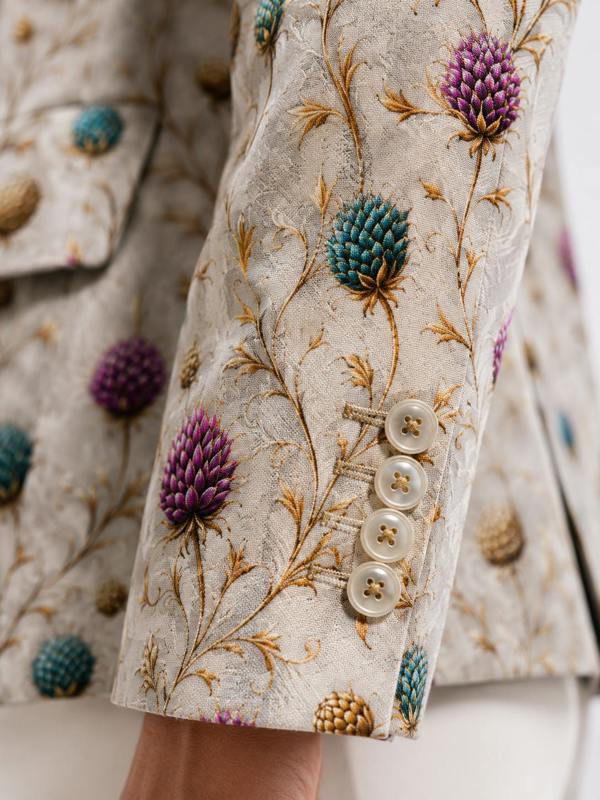 Highland Jewel Thistle Print Blazer – four-button cuff and floral print detail