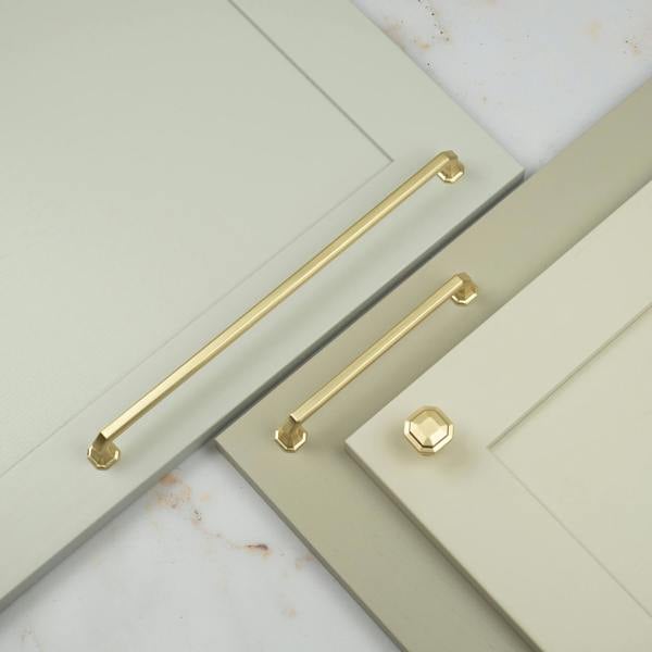 Handle & Home Satin Brass Octagonal Cabinet Handles & Coordinating Knob