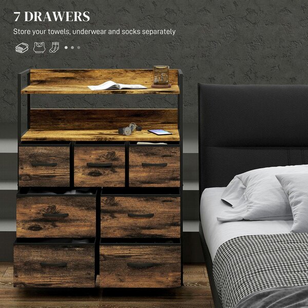 Wyld Haus Haco Fabric And Wood Rustic Brown 7 Drawer Rustic Storage Chest