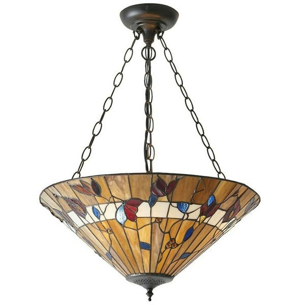 Large Tiffany Glass Pendant Light - Dark Bronze Finish - 3 x 60W E27 GLS Needed Loops