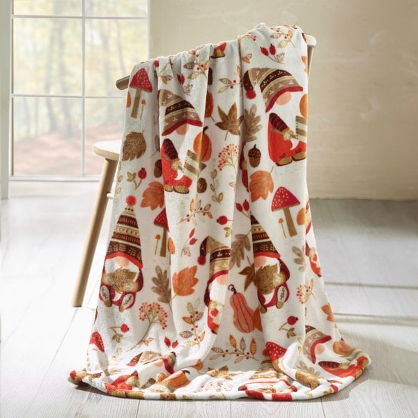 Catherine Lansfield Woodland Gonks Cosy Fleece Blanket Throw Natural