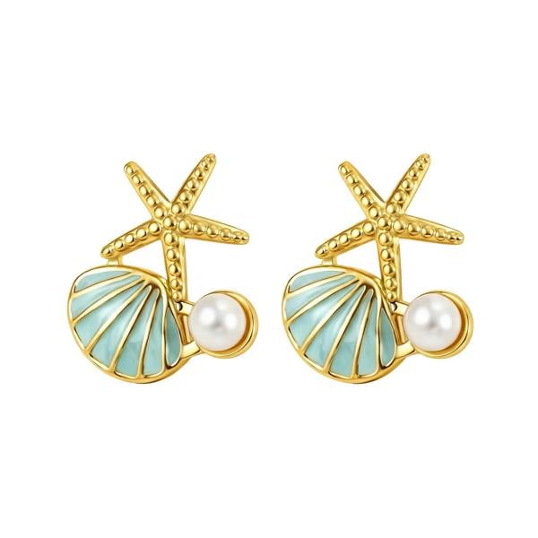 Marina Earrings - 18K Gold PVD-Plated Starfish & Shell Stud Earrings