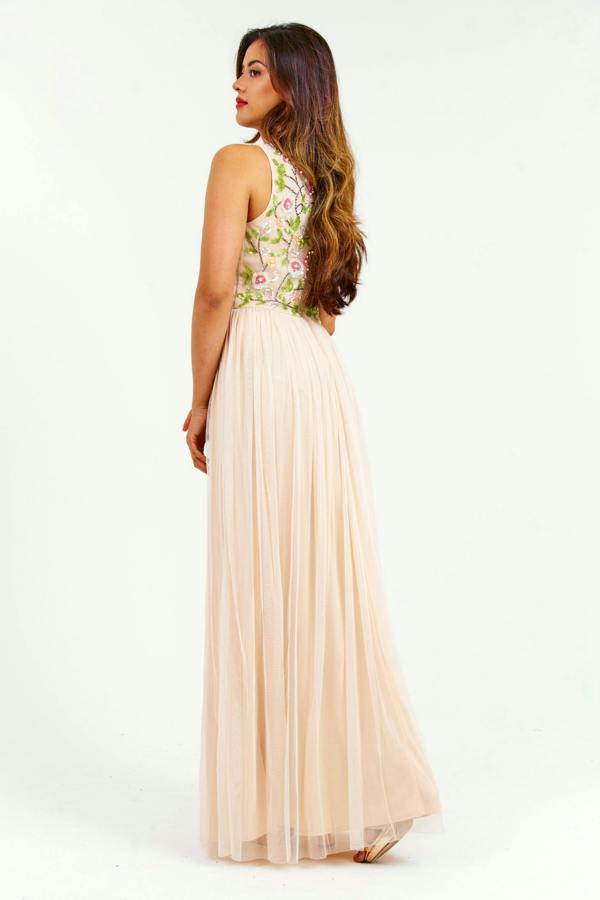LuvForever Apricot Handmade Embellished Detail Maxi Dress