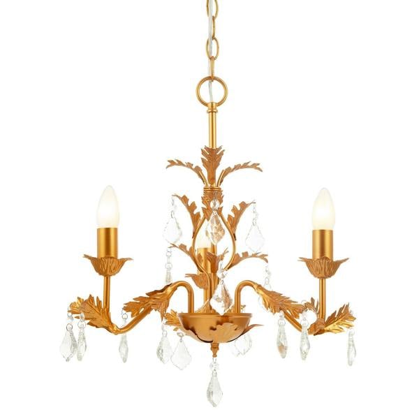 French Inspired Satin Gold Chandelier Style Light with Crystal Drops Image 8