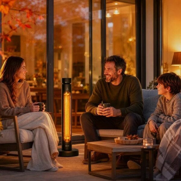 Bobobiy 2000 W Electric Infrared Patio Heater, Free Standing Oscillating Outdoor Garden Heater with Knob/Remote Control, Black