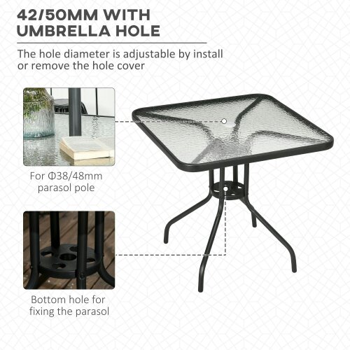 Wyld Haus Laloke Metal And Glass Square Garden Dining Table With Umbrella Hole