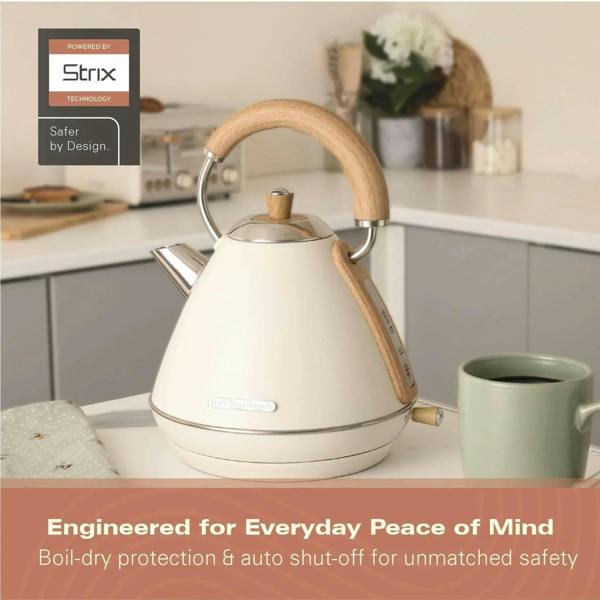 Hamilton Beach Scandi 1.7L Pyramid Kettle - Matte Cream with Wood Effect
