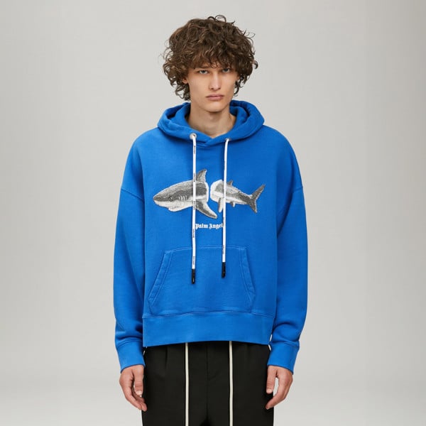 Palm Angels Shark Logo Hoodie - Bright Blue