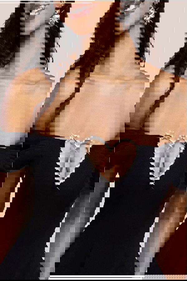 Diamante Heart Trim A-Line Mini Dress - Black DR4700