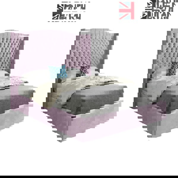 Casa Magna Rana Curved Top Winged Upholstered Soft Velvet Bed Frame - Pink