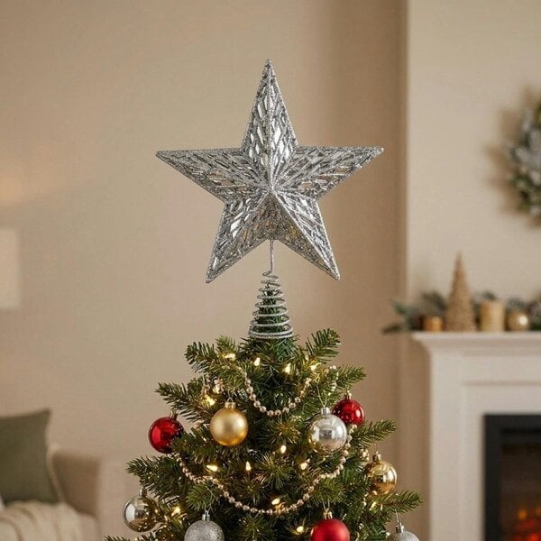 Garden Greatness Sparkling Silver Glitter Star Tree Topper