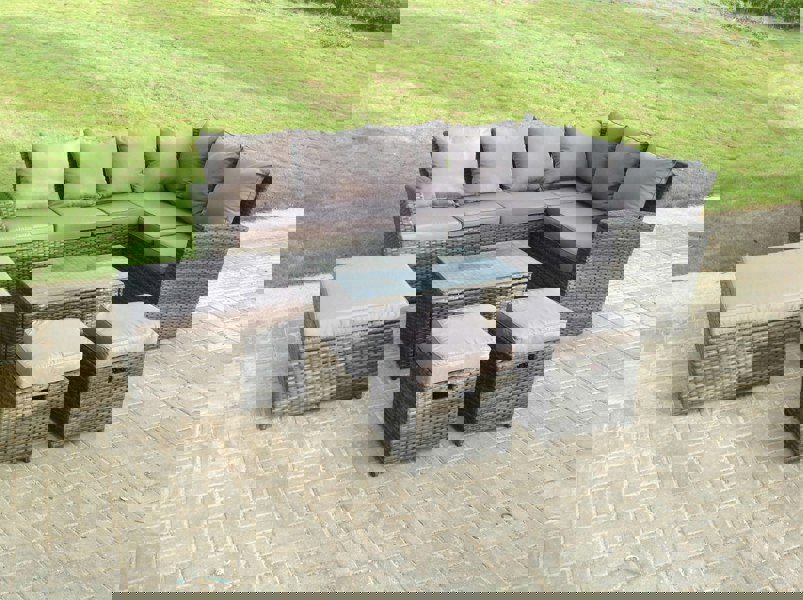 Fimous 9 Seater High Back Rattan Garden Furniture Set Corner Sofa With Oblong Coffee Table And 3 Footstool