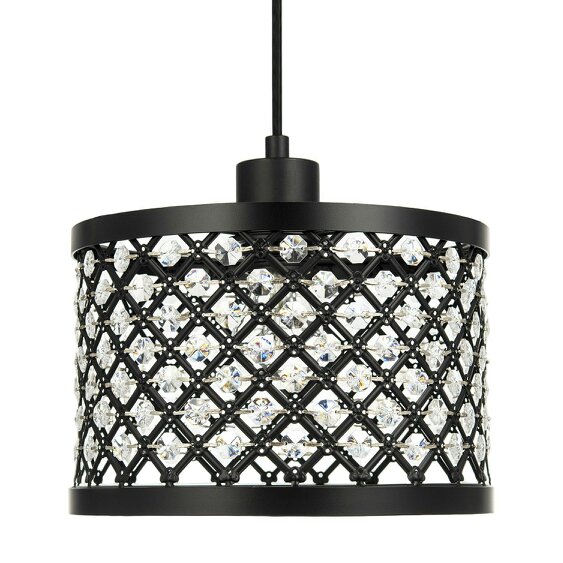 Happy Homewares Modern Ornate Black Metal Pendant Shade with Clear Acrylic Beads