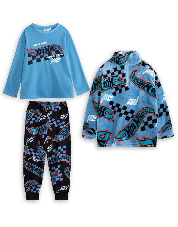 Vanilla Underground Hot Wheels Boys Multicoloured Racing Team Long Sleeve Long Leg Pyjama and Jumper 3 Piece Set