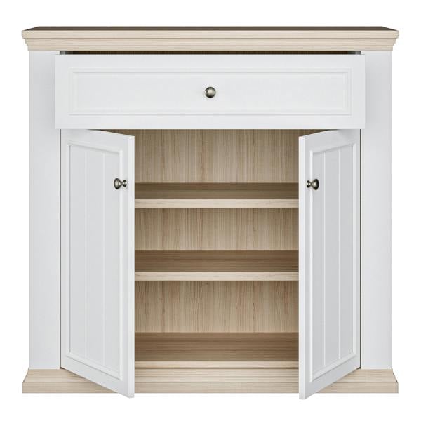 Furniture To Go Pontypool 2 Door 1 Drawer Small Sideboard in White and Riva Oak