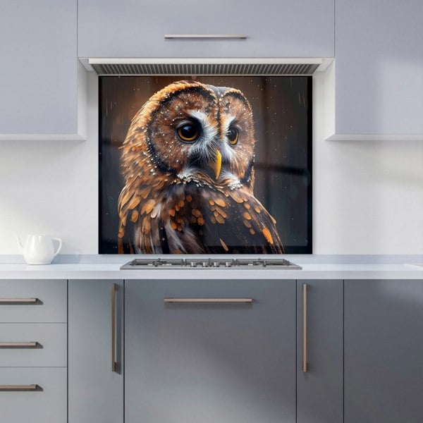 Warren Reed - Designer Tawny Owl Face Splashart Dark Background Kitchen Splashback