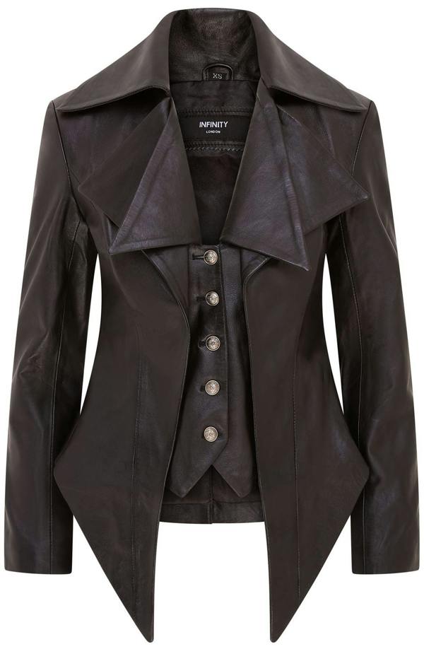 Infinity Leather Womens Gothic Mid-Length Edwardian Leather Jacket - Sandvika