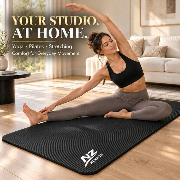 Night Zone 8mm NBR Yoga & Exercise Mat – Cushioned Latex-Free Fitness Mat - Black