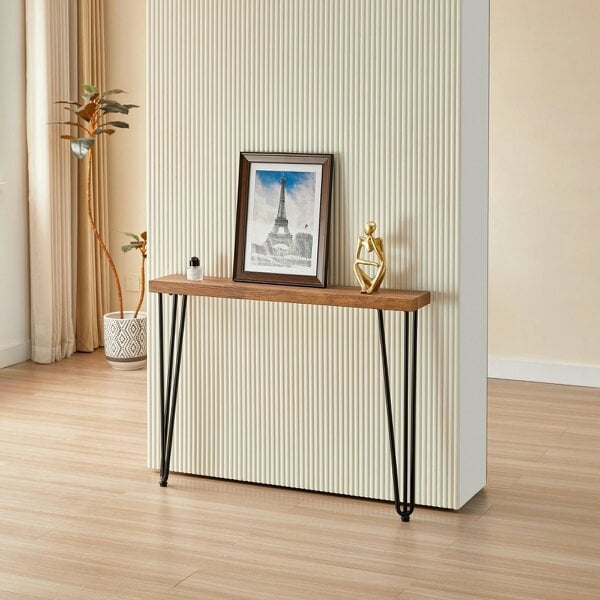 Kosy Koala Modern Side Console Table with Veneer Top and Iron Legs