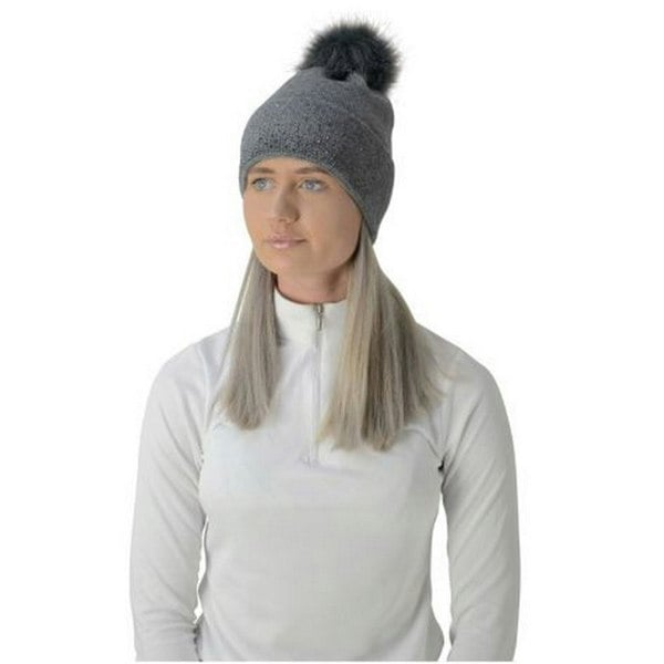 HyFASHION Womens/Ladies Alaska Diamante Bobble Hat - Grey/Black