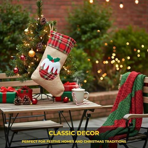Large Christmas Stocking 45cm Brown Hessian Pudding Print Hanging Sack Sock image 8