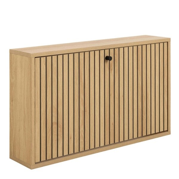 Wyld Haus Bjork Natural Oak Wood and Black Panelled Shoe Cabinet 1 Door