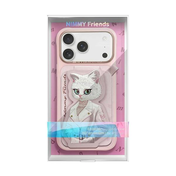Nimmy Friends Nimmy White Cat Magnetic Combo Case with Detachable MagSafe Card Holder Stand for iPhone 17 Pro 6.3" Pink - N-CXMC-KTZH-IP17-PRO-04