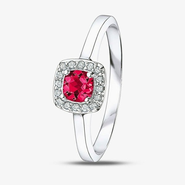 T. H. Baker 9ct White Gold Ruby 0.07ct Diamond Ring 51Y61WG-10