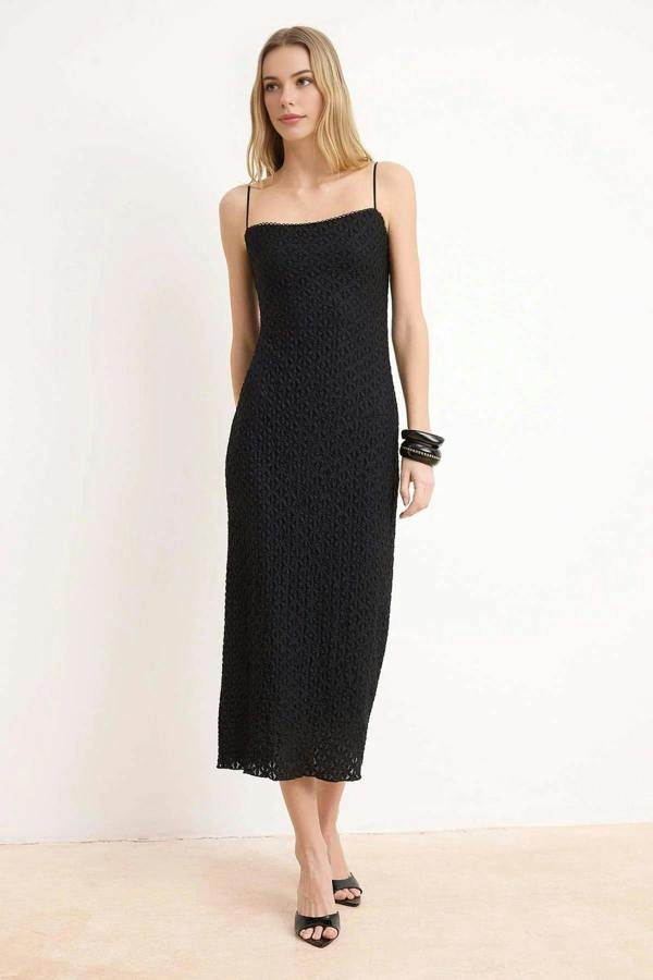 Lace Bodycon Strappy Midi Dress