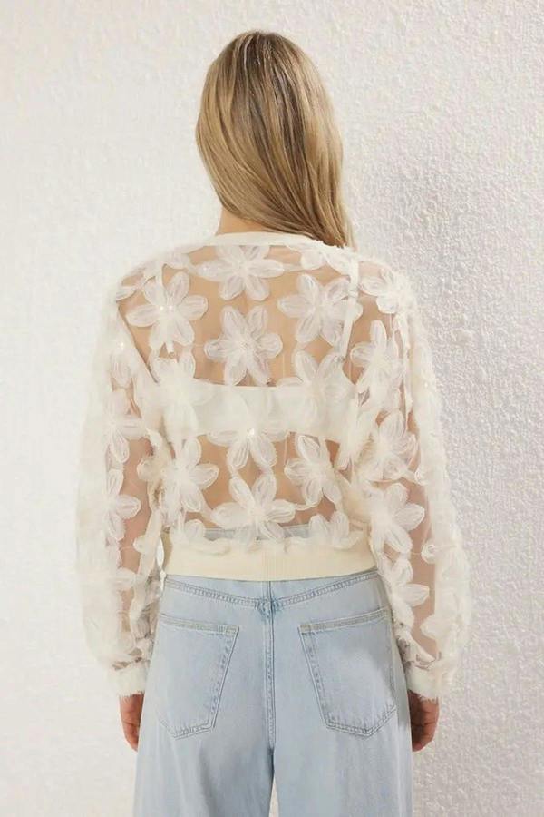 WOVCOR Floral Zippered Woven Bomber Jacket