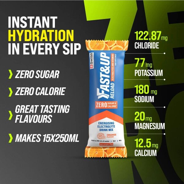 Reload Zero Stick Pack - Energizing Electrolyte Drink Mix for Instant Hydration - Orange Flavour, 15 Sachets