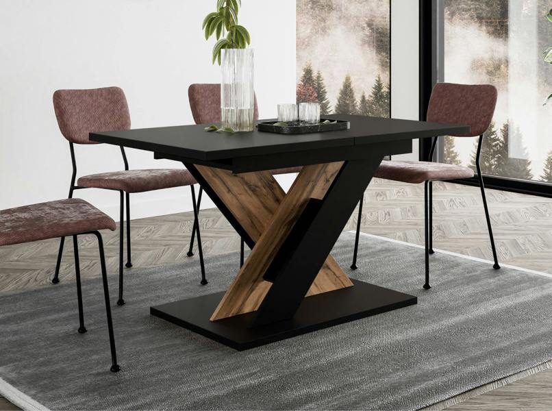 PHD Furniture TOXX Extendable Dining Table 120–160cm – Black & Wotan Oak Effect