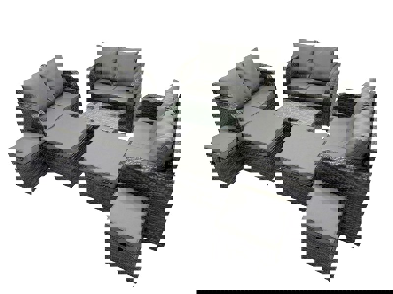 Fimous Outdoor Love Sofa Coffee Table Set Garden Rattan Furniture Set 10 Seater with 4 Stools Dark Grey